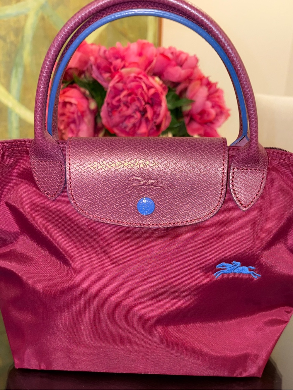 Longchamp Le Pliage Club Small Nylon Travel Bag Plum